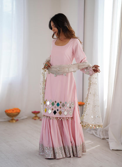 Premium French crep Embroidery Thread Detailing With Real Mirror top & palzzo set