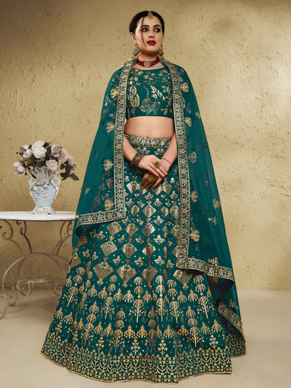 Green Art Silk With Zari & Sequins Embroidered Designer Lehenga Choli
