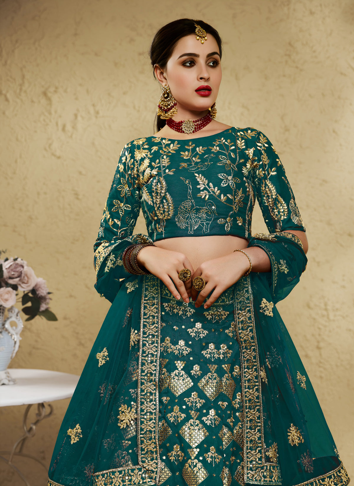 Green Art Silk With Zari & Sequins Embroidered Designer Lehenga Choli
