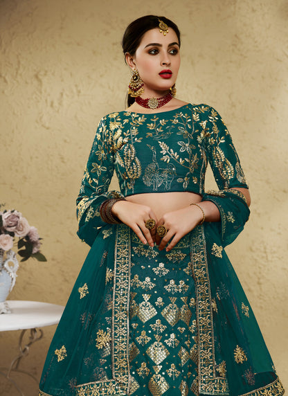 Green Art Silk With Zari & Sequins Embroidered Designer Lehenga Choli