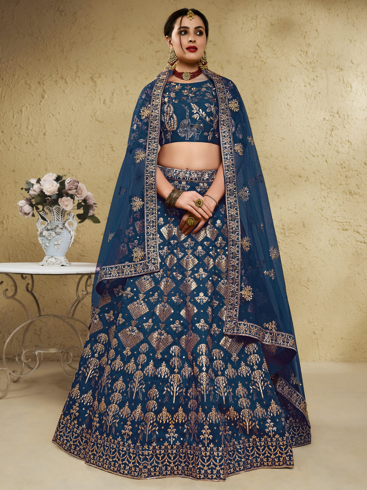Blue Art Silk With Zari & Sequins Embroidered Designer Lehenga Choli