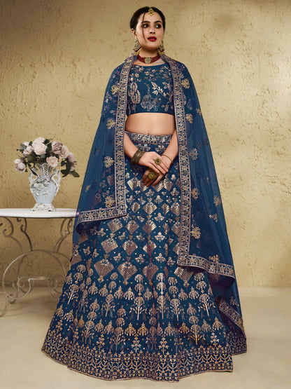 Blue Art Silk With Zari & Sequins Embroidered Designer Lehenga Choli
