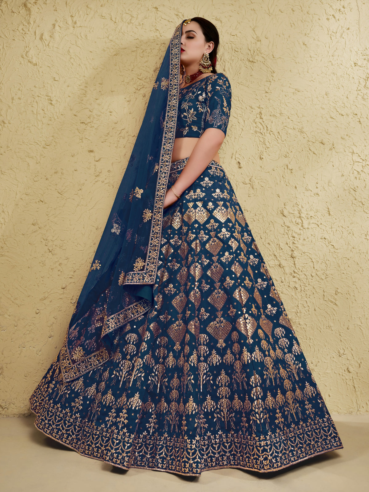 Blue Art Silk With Zari & Sequins Embroidered Designer Lehenga Choli
