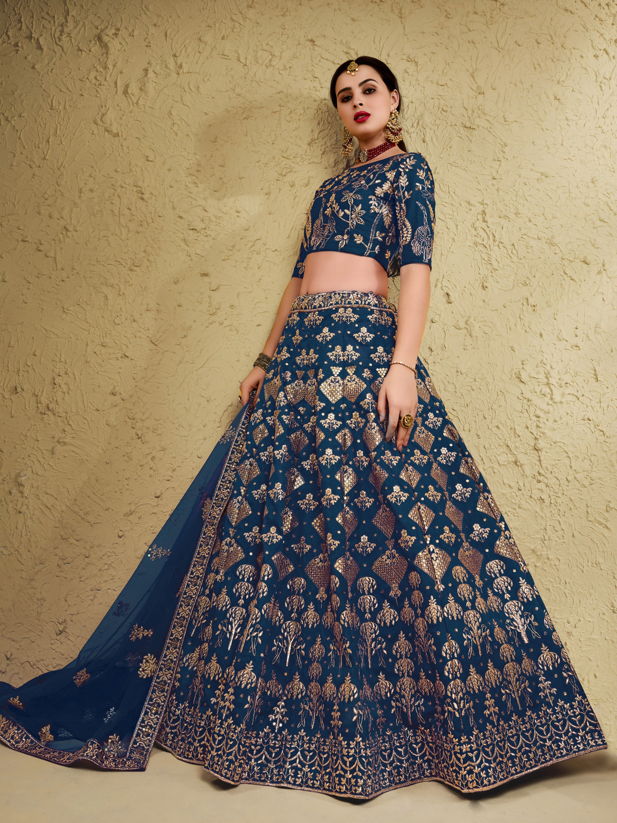 Blue Art Silk With Zari & Sequins Embroidered Designer Lehenga Choli