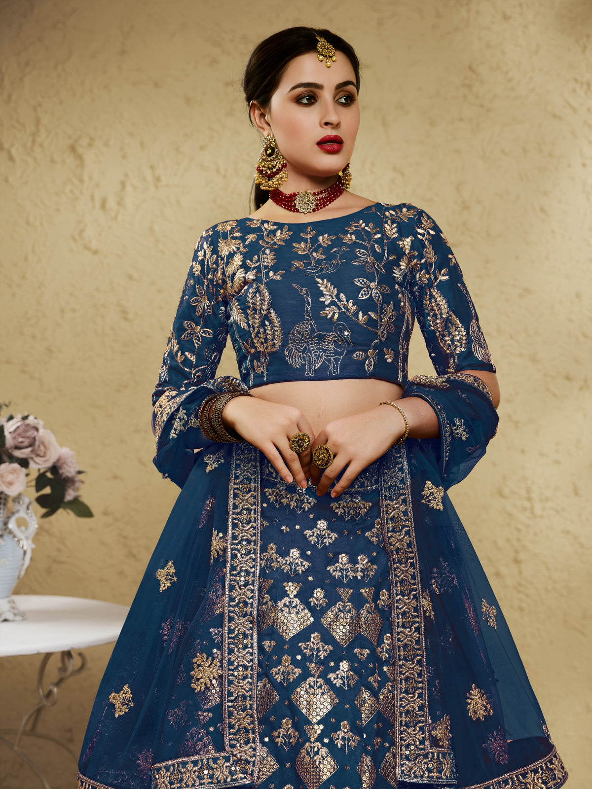 Blue Art Silk With Zari & Sequins Embroidered Designer Lehenga Choli