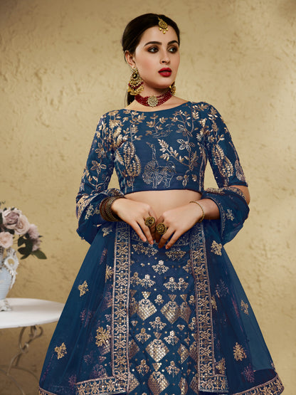 Blue Art Silk With Zari & Sequins Embroidered Designer Lehenga Choli