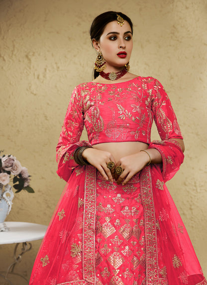 Light Pink Art Silk With Zari & Sequins Embroidered Designer Lehenga Choli