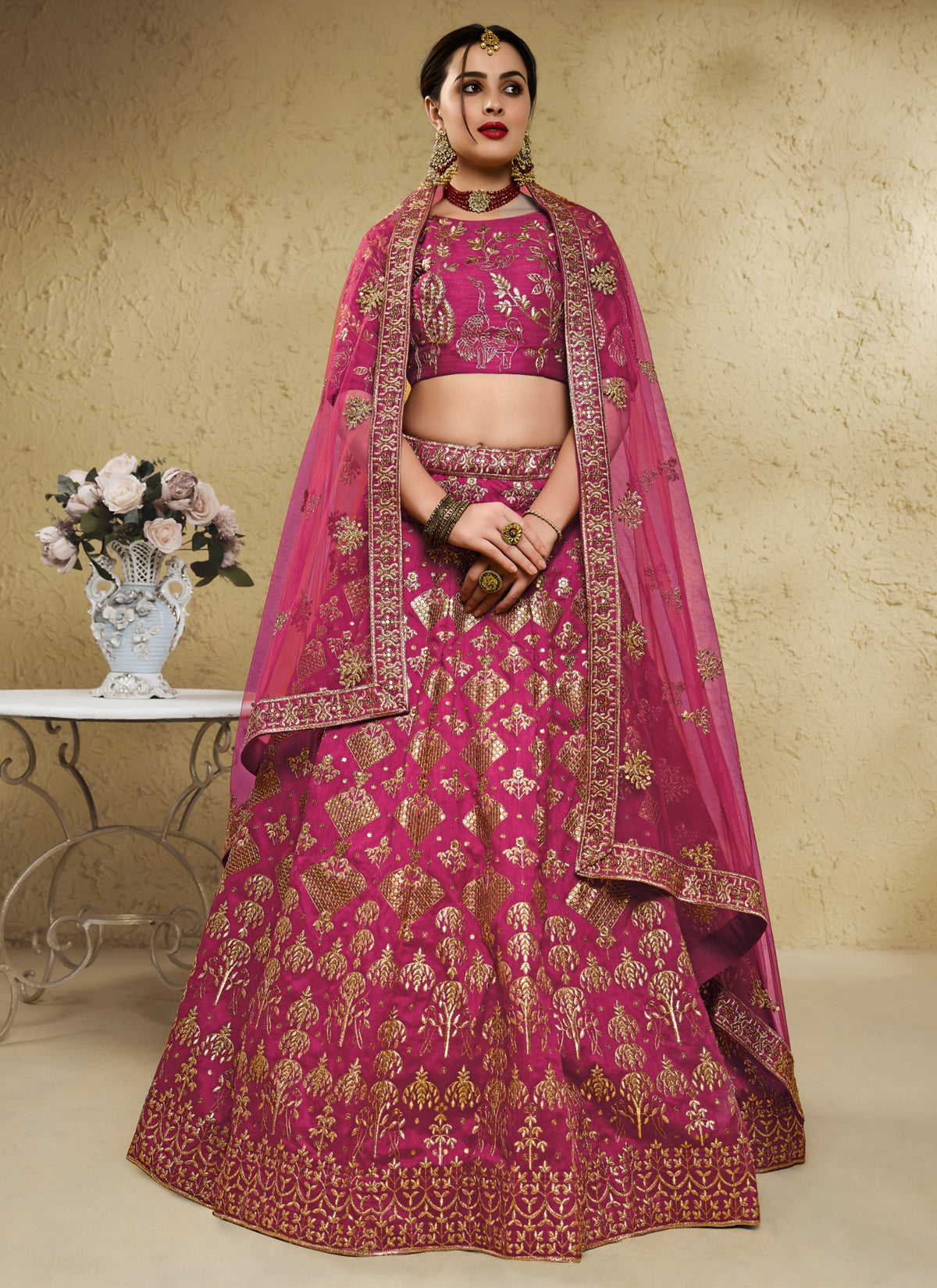 Pink Art Silk With Zari & Sequins Embroidered Designer Lehenga Choli