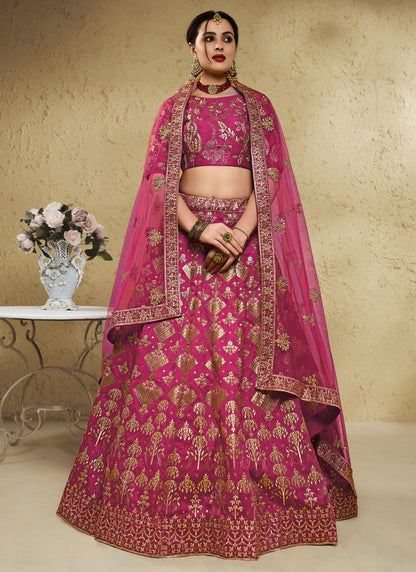 Pink Art Silk With Zari & Sequins Embroidered Designer Lehenga Choli