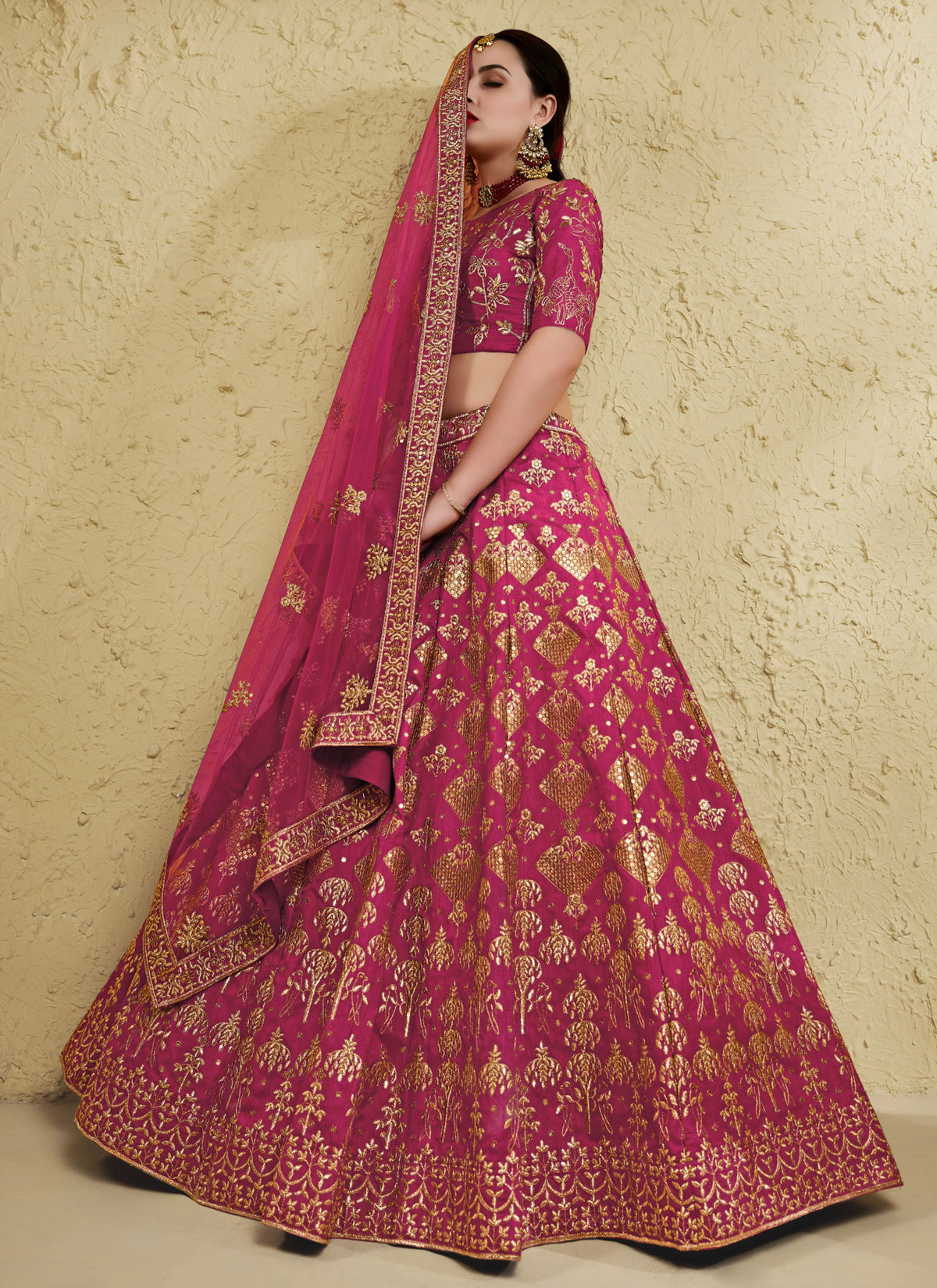 Pink Art Silk With Zari & Sequins Embroidered Designer Lehenga Choli