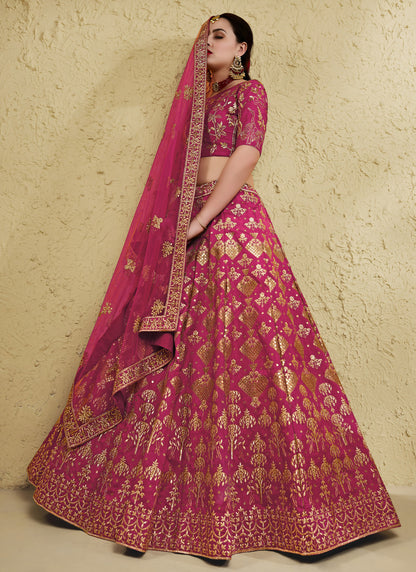 Pink Art Silk With Zari & Sequins Embroidered Designer Lehenga Choli