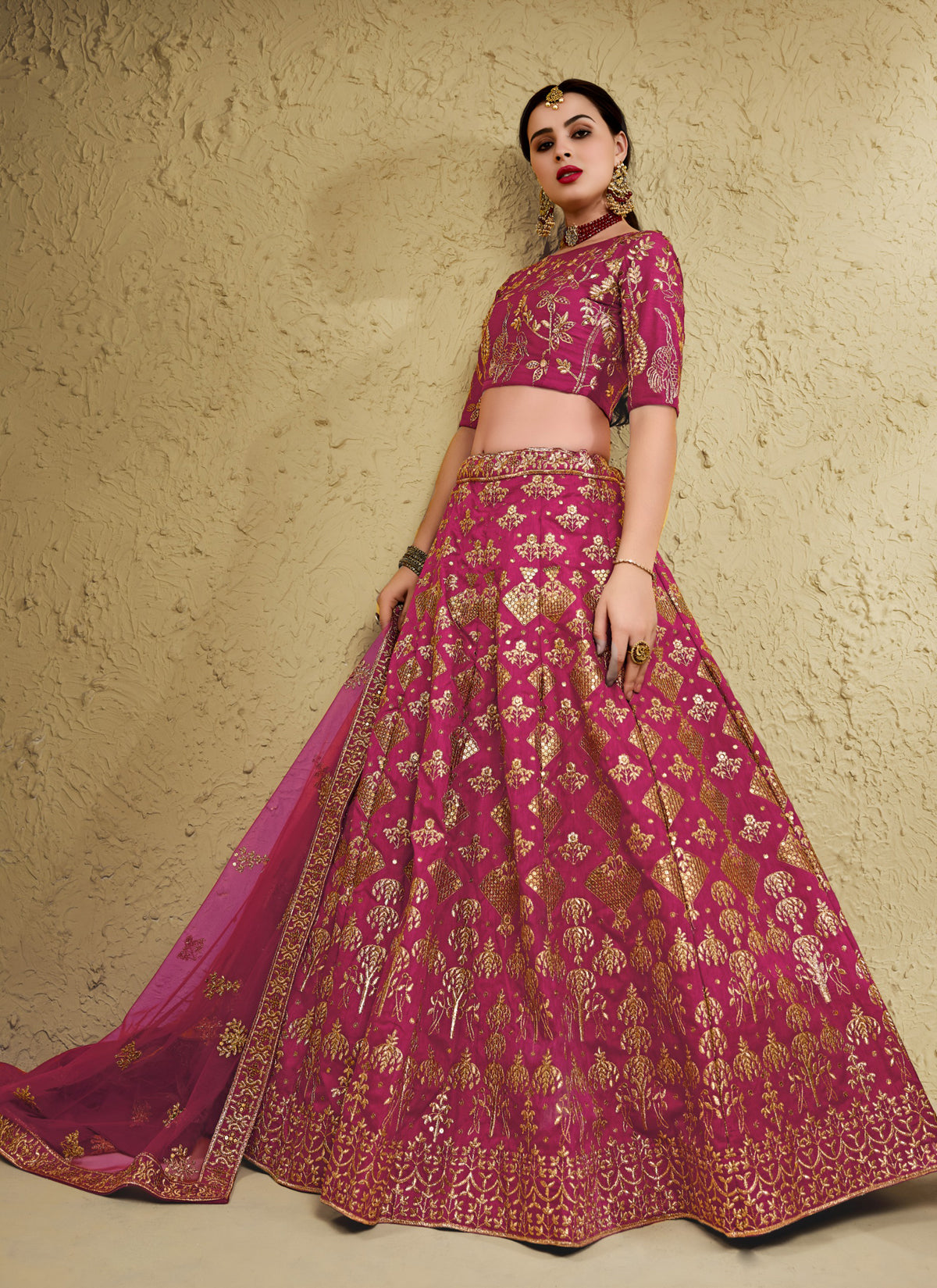 Pink Art Silk With Zari & Sequins Embroidered Designer Lehenga Choli