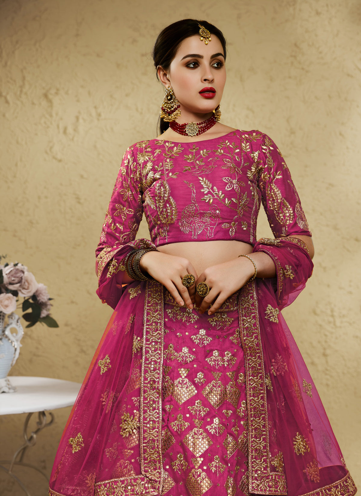 Pink Art Silk With Zari & Sequins Embroidered Designer Lehenga Choli