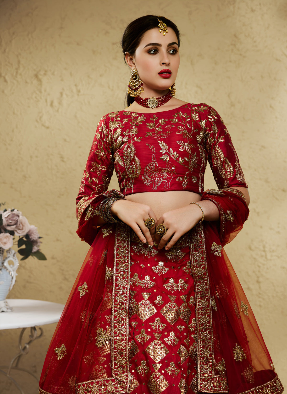 Dark Red Art Silk With Zari & Sequins Embroidered Designer Lehenga Choli