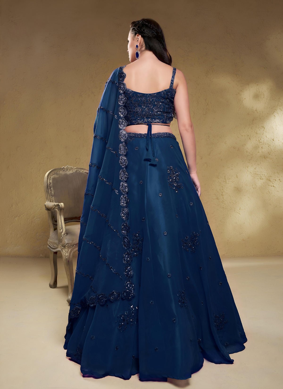Blue Georgette Embroidered Designer Semi-Stitched Lehenga Choli with Dupatta