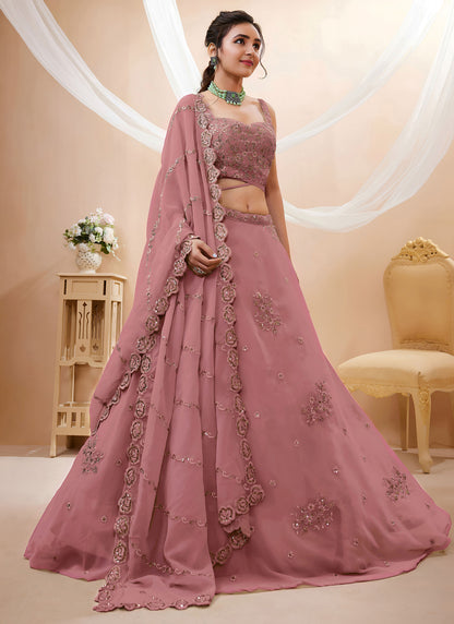 Peach Georgette Embroidered Designer Semi-Stitched Lehenga Choli with Dupatta