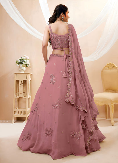 Peach Georgette Embroidered Designer Semi-Stitched Lehenga Choli with Dupatta