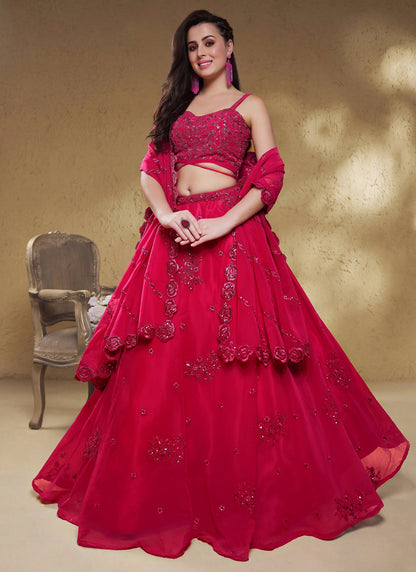 Pink Georgette Embroidered Designer Semi-Stitched Lehenga Choli with Dupatta