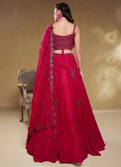 Pink Georgette Embroidered Designer Semi-Stitched Lehenga Choli with Dupatta