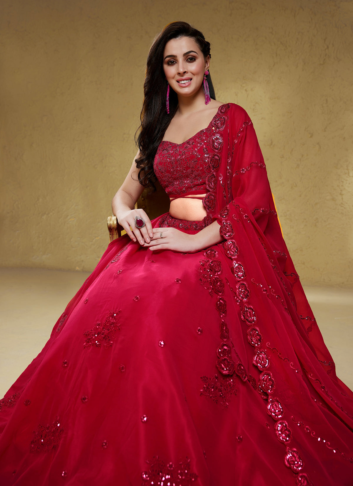 Pink Georgette Embroidered Designer Semi-Stitched Lehenga Choli with Dupatta