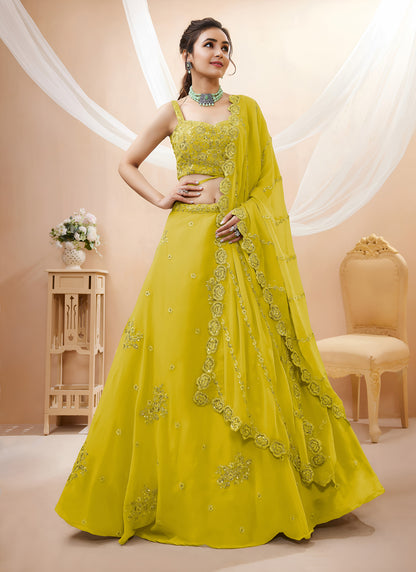 Yellow Georgette Embroidered Designer Semi-Stitched Lehenga Choli with Dupatta
