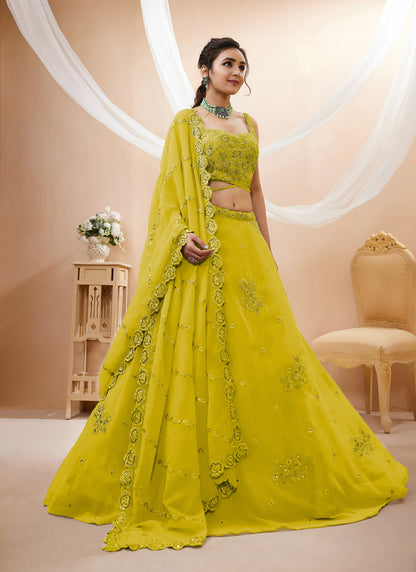 Yellow Georgette Embroidered Designer Semi-Stitched Lehenga Choli with Dupatta