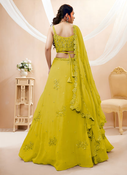 Yellow Georgette Embroidered Designer Semi-Stitched Lehenga Choli with Dupatta