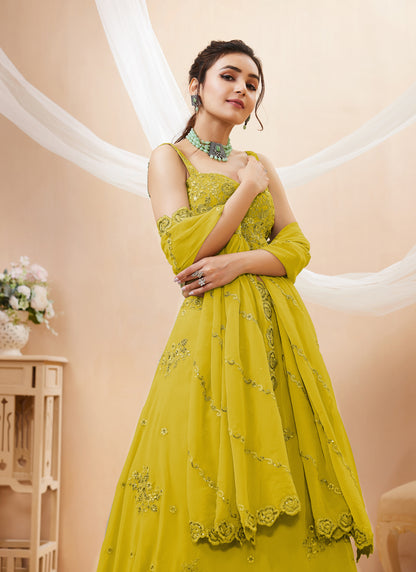 Yellow Georgette Embroidered Designer Semi-Stitched Lehenga Choli with Dupatta