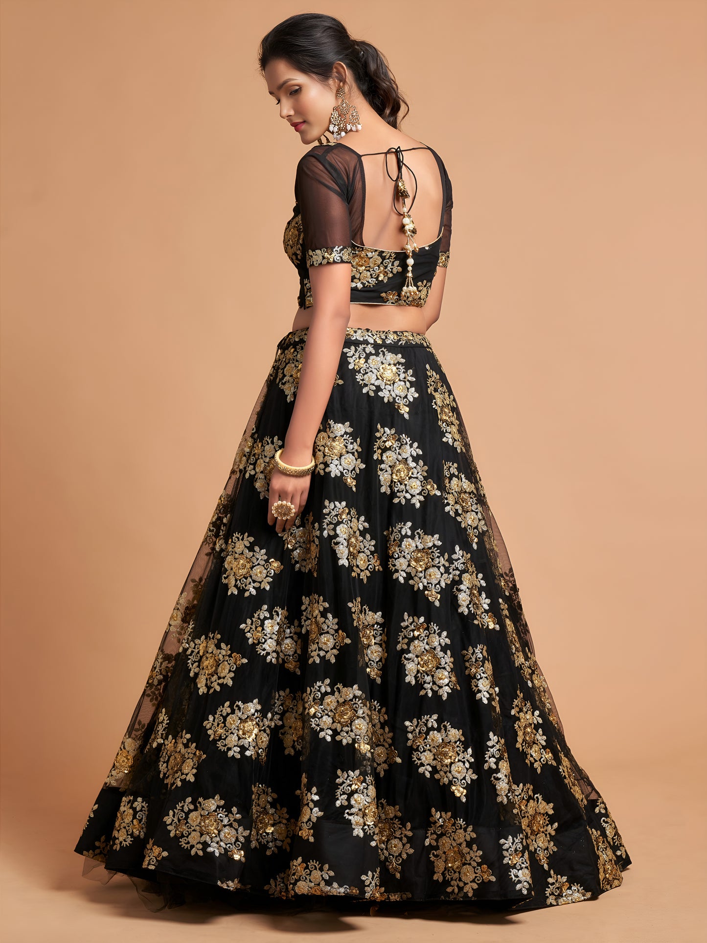 Awesome Black Zari Embroidery Net Party Wear Lehenga Choli