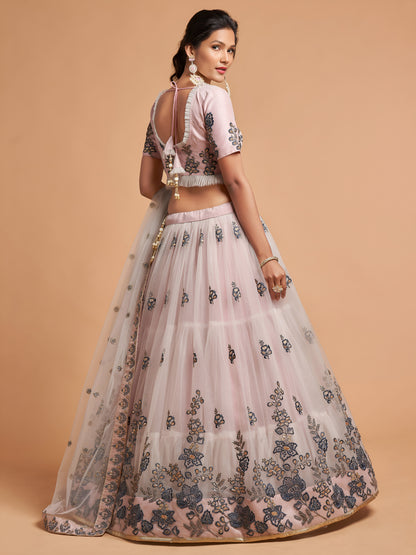 Brilliant Grey Zari Embroidered Net Party Wear Lehenga Choli