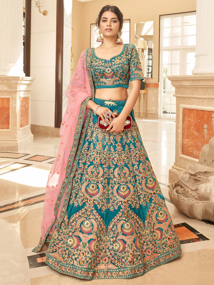 Blue Heavy Embroidered Velvet Bridesmaid Lehenga Choli