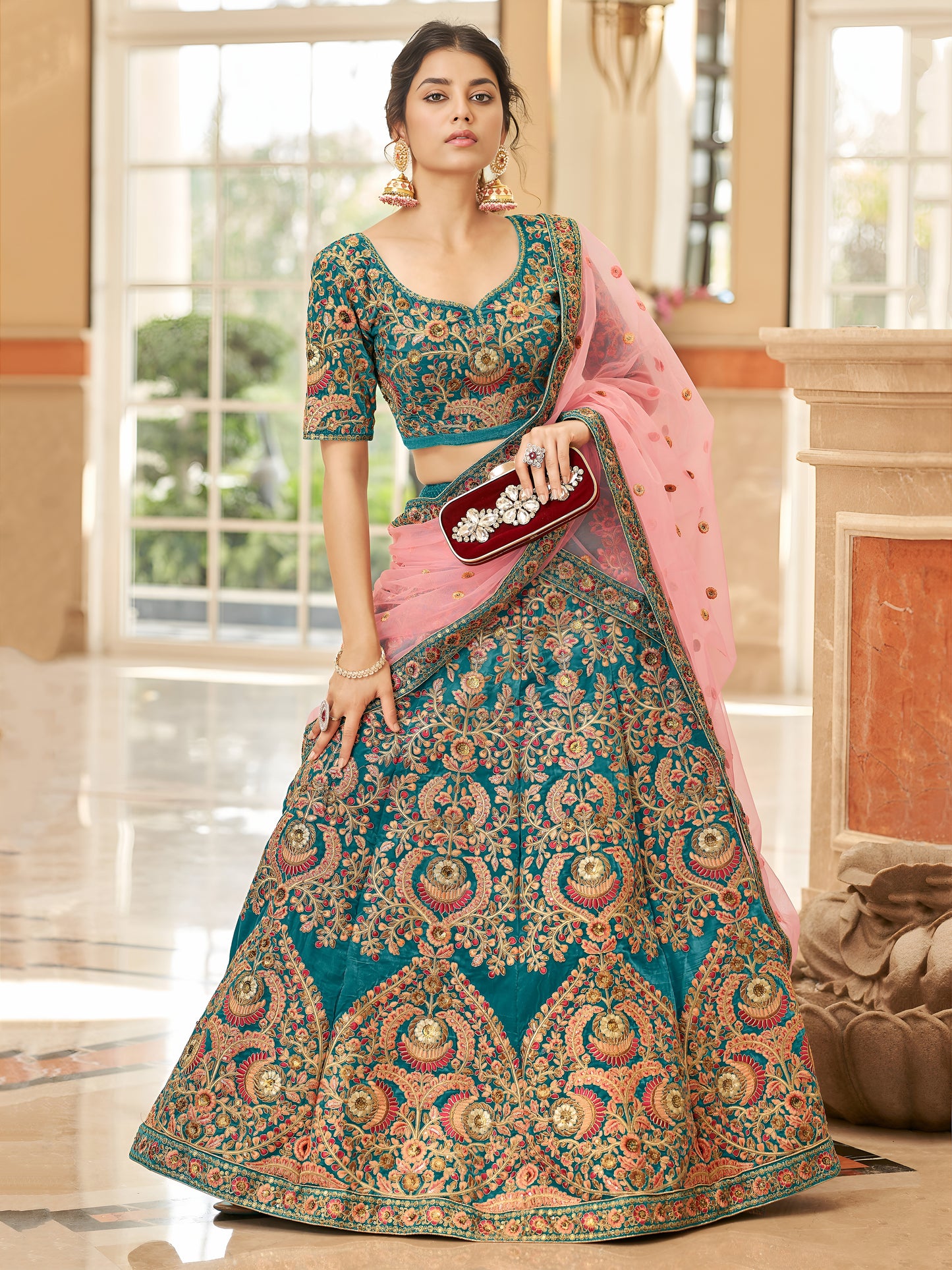 Blue Heavy Embroidered Velvet Bridesmaid Lehenga Choli