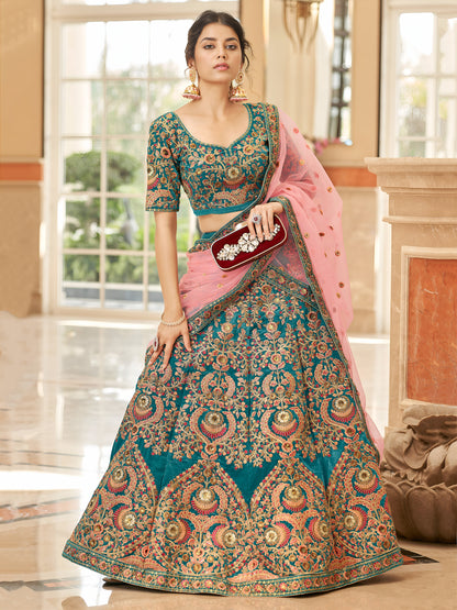 Blue Heavy Embroidered Velvet Bridesmaid Lehenga Choli