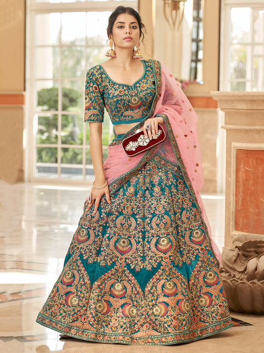 Blue Heavy Embroidered Velvet Bridesmaid Lehenga Choli