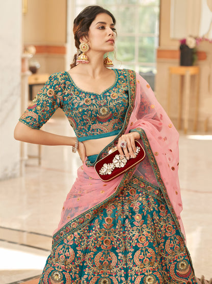 Blue Heavy Embroidered Velvet Bridesmaid Lehenga Choli