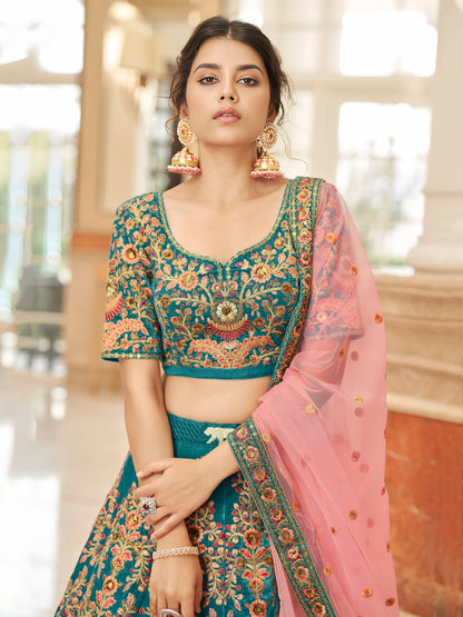 Blue Heavy Embroidered Velvet Bridesmaid Lehenga Choli