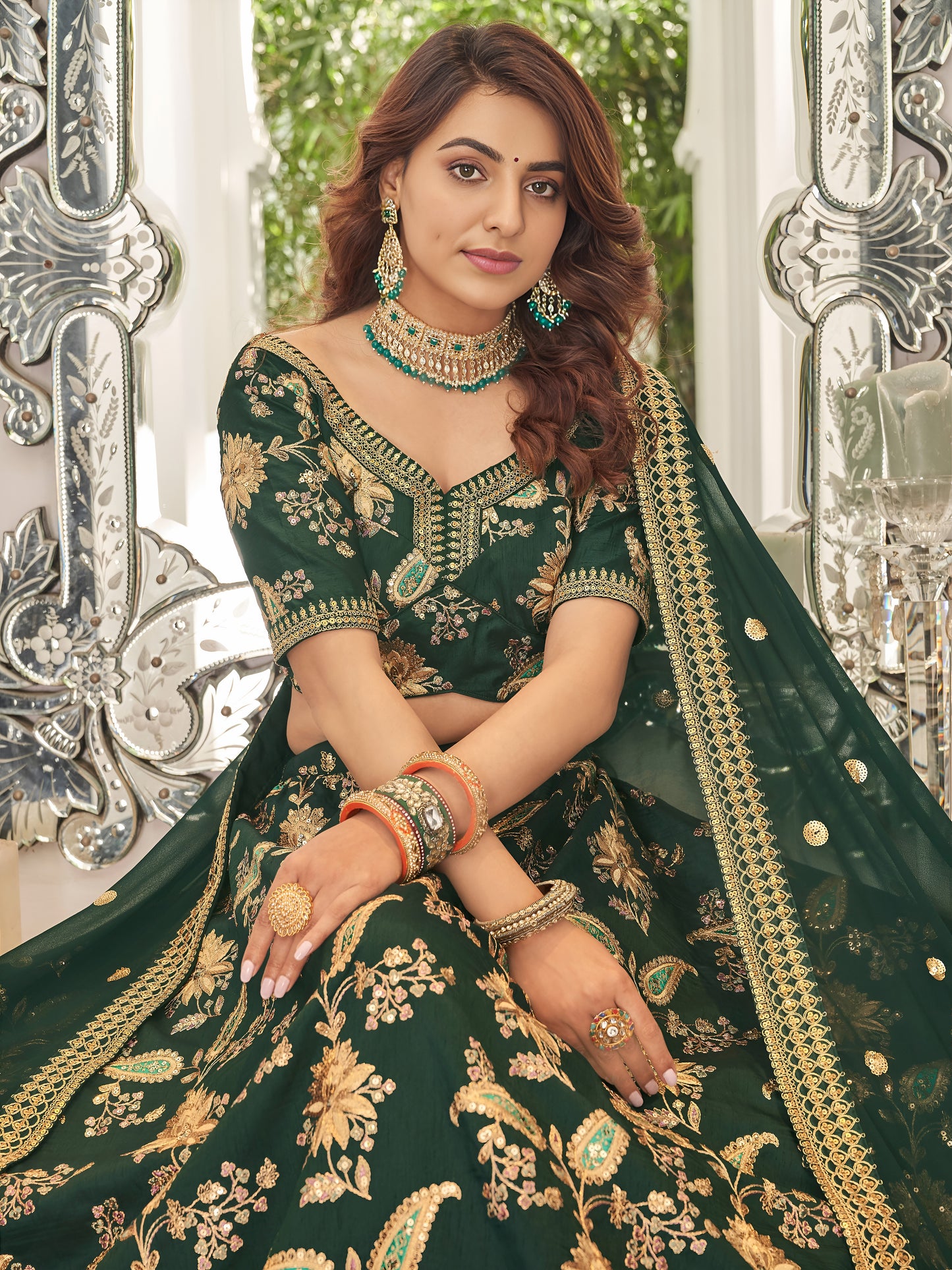 Green Thread Embroidery Art Silk Wedding Lehenga Choli