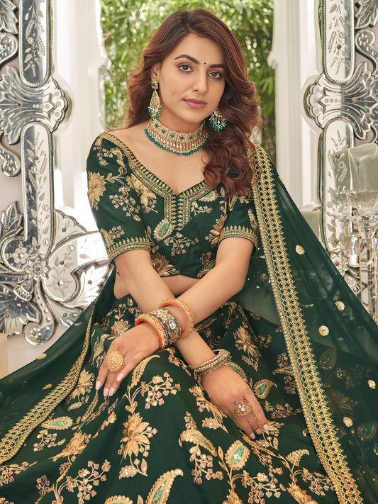 Green Thread Embroidery Art Silk Wedding Lehenga Choli