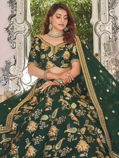 Green Thread Embroidery Art Silk Wedding Lehenga Choli