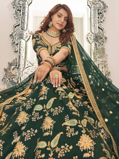 Green Thread Embroidery Art Silk Wedding Lehenga Choli