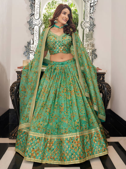 Green Embroidered Organza Function Wear Plus Size Lehenga Choli