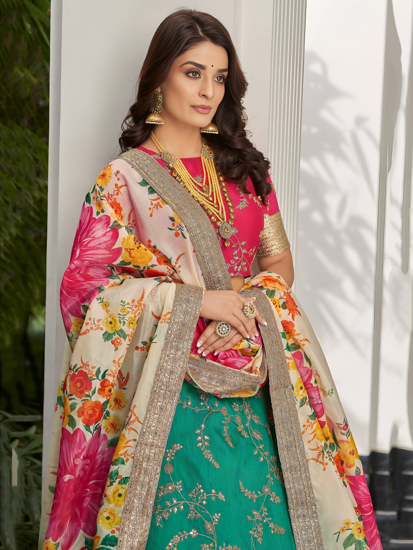 Green Sequins Silk Engagement Wear Plus Size Lehenga Choli