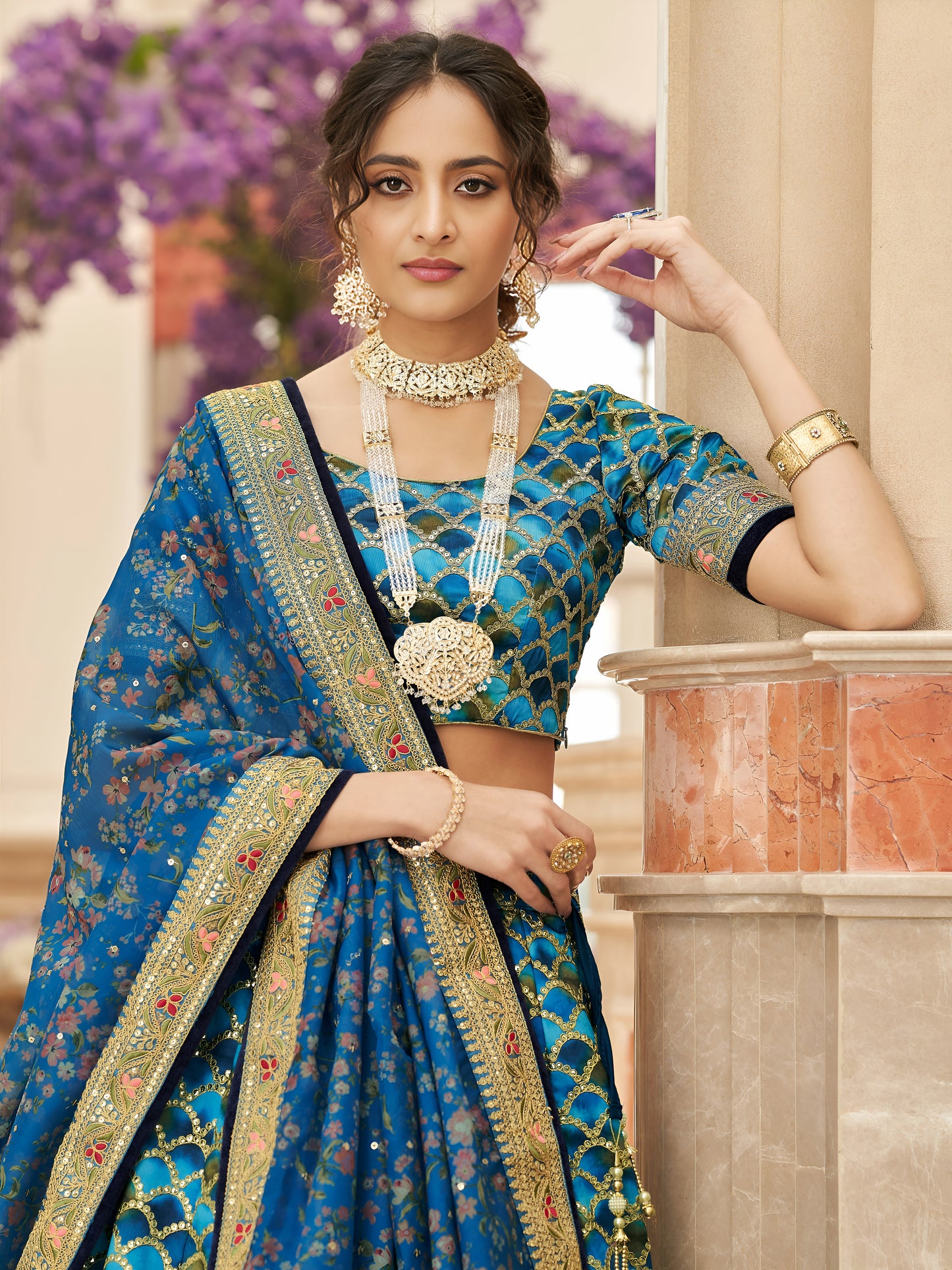 Blue Embroidered Silk Sangeet Wear Plus Size Lehenga Choli