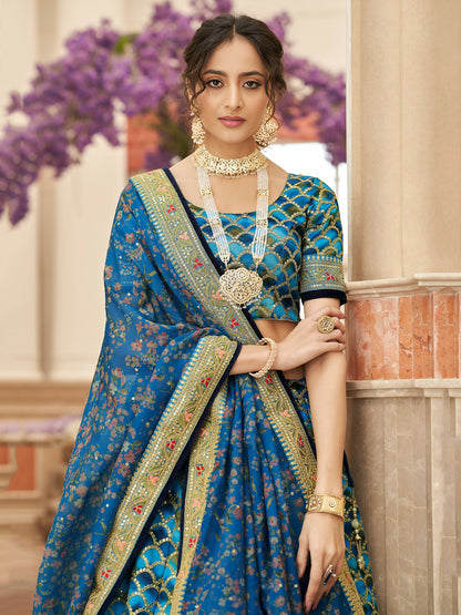 Blue Embroidered Silk Sangeet Wear Plus Size Lehenga Choli