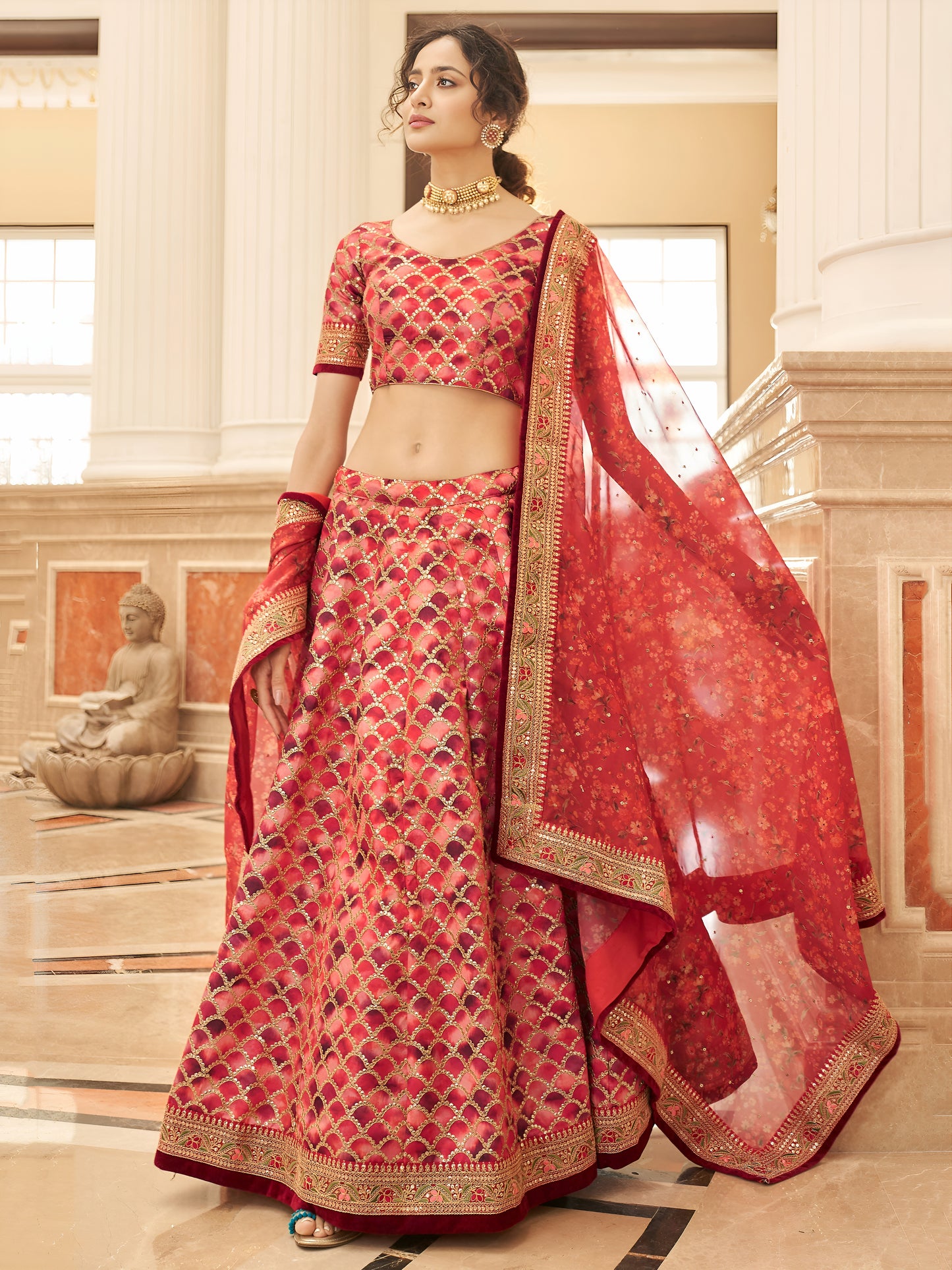 Red Embroidered Silk Function Wear Plus Size Lehenga Choli