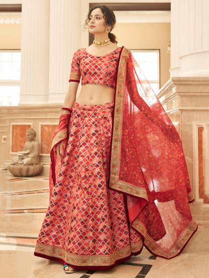 Red Embroidered Silk Function Wear Plus Size Lehenga Choli