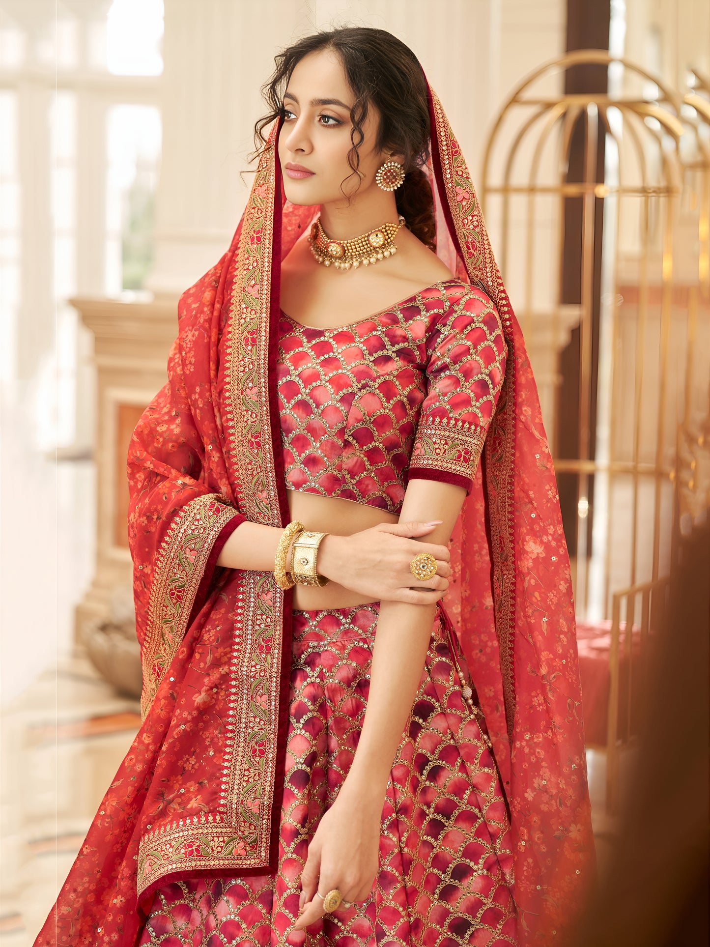 Red Embroidered Silk Function Wear Plus Size Lehenga Choli
