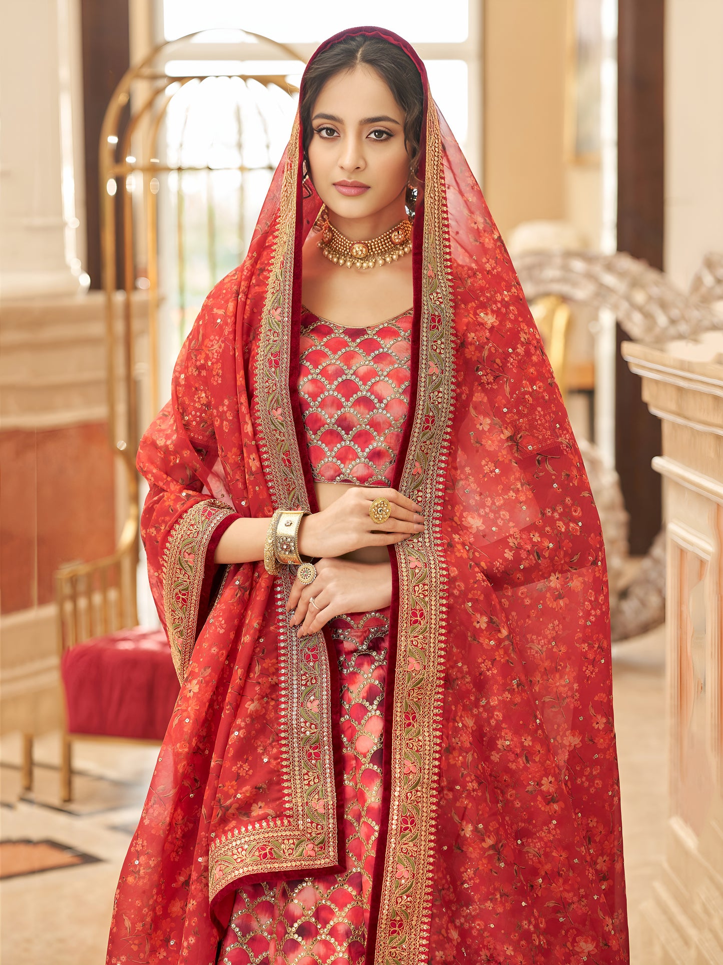 Red Embroidered Silk Function Wear Plus Size Lehenga Choli