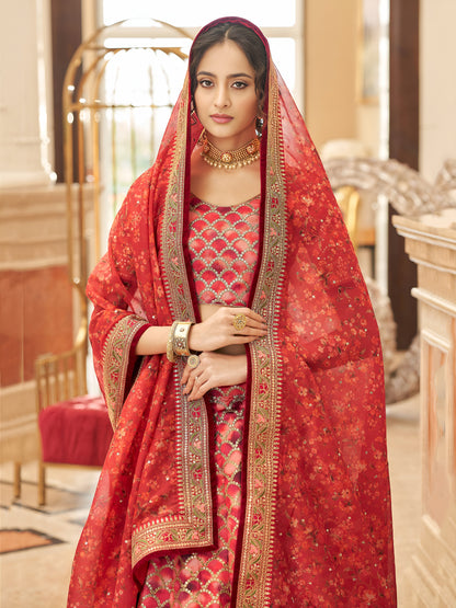 Red Embroidered Silk Function Wear Plus Size Lehenga Choli