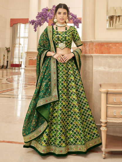 Green Embroidered Silk Festival Wear Plus Size Lehenga Choli